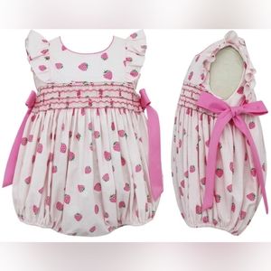 Anavini Smocked Strawberry Bubble Romper